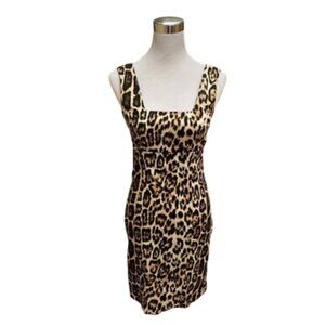 Alice & Olivia Sleeveless Leopard Print Mini Dress Cotton Bodycon Y2K 90s Size 4